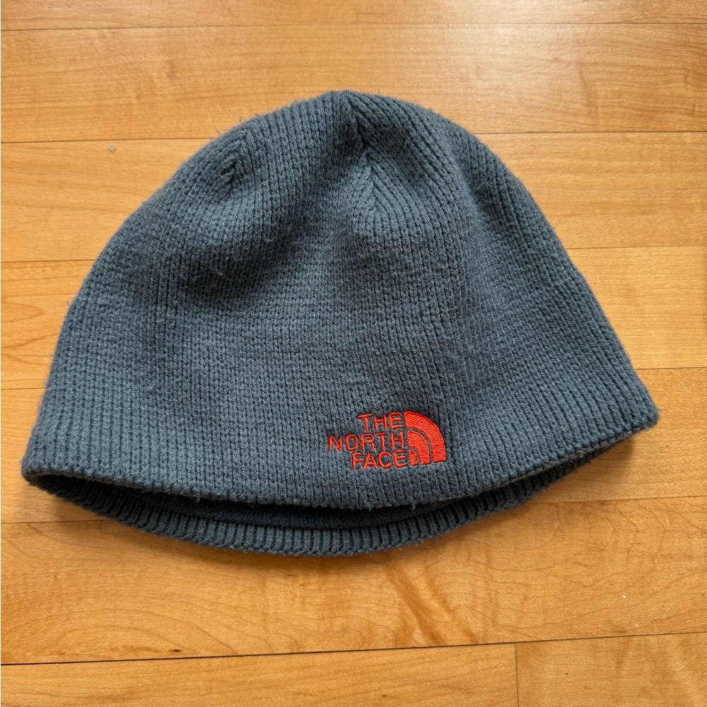 The North Face Charcoal Knit Beanie with Orange Logo